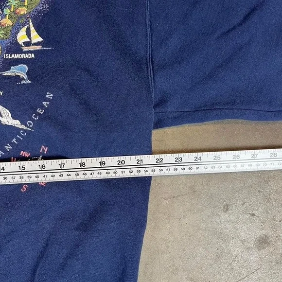 Vintage Jerzees Florida‎ Keys Mermaids Map Sweatshirt Navy Blue Large Womens - Picture 5 of 5